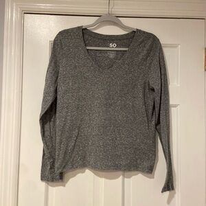 SO Women's Gray V-Neck Long Sleeve Tee